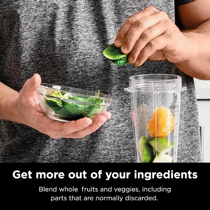 Ninja BN301 Nutri-Blender Plus Compact Personal Blender, 900-Peak-Watt Motor, Frozen Drinks, Smoothies, Sauces & More, Silver