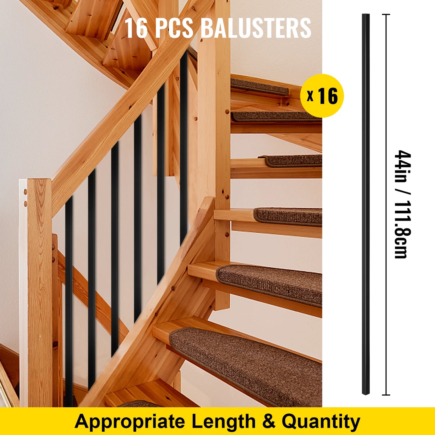 SucceBuy Deck Balusters Metal Deck Spindles 16/10/26/51 Pack 44 /32.25 inch Iron Stair Railing Building & Hardware Home & Garden