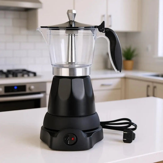 6 or 3 Cup Electric Coffee Maker, Portable Cafeteras, Electric Moka Pot with Detachable Base & Overheat Protection, Coffee Grind