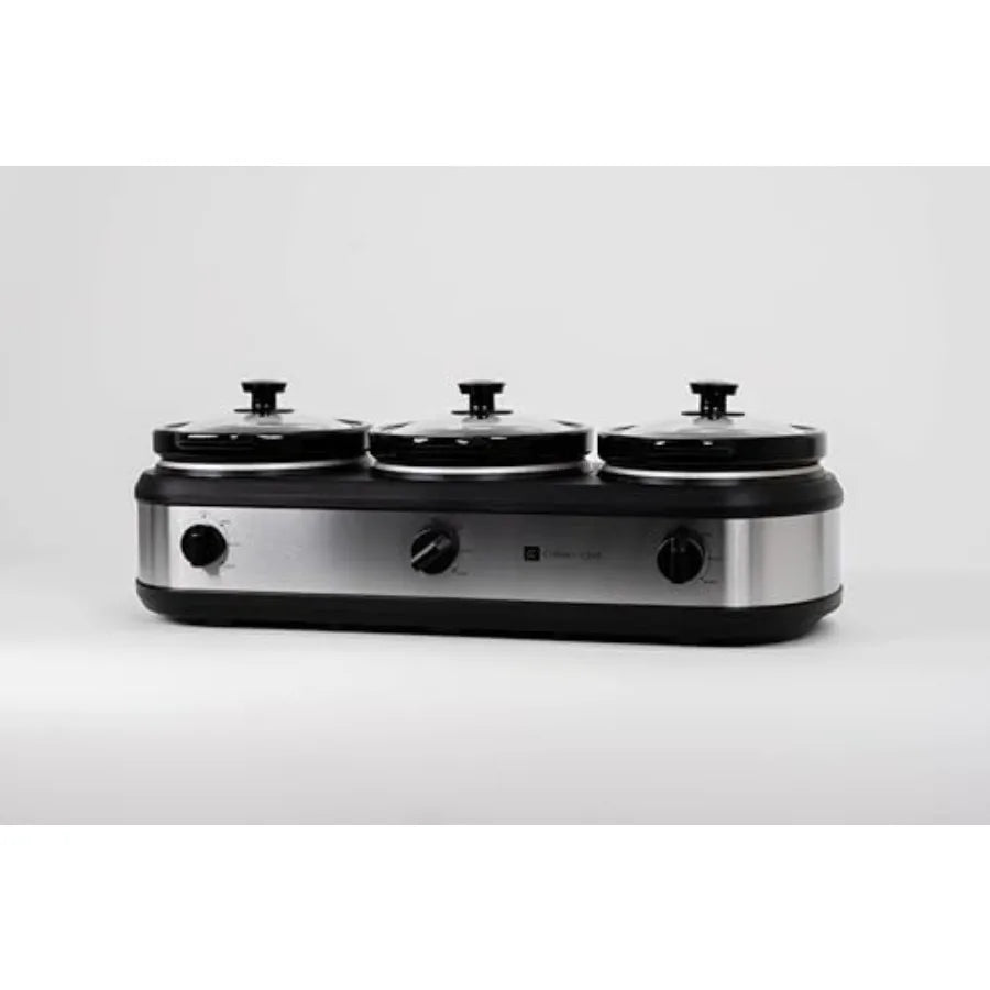 Triple Slow Cooker Buffet Server 3 Pot Stainless Food Warmer for Catering Events with Even Heat Distribution and Durable Design