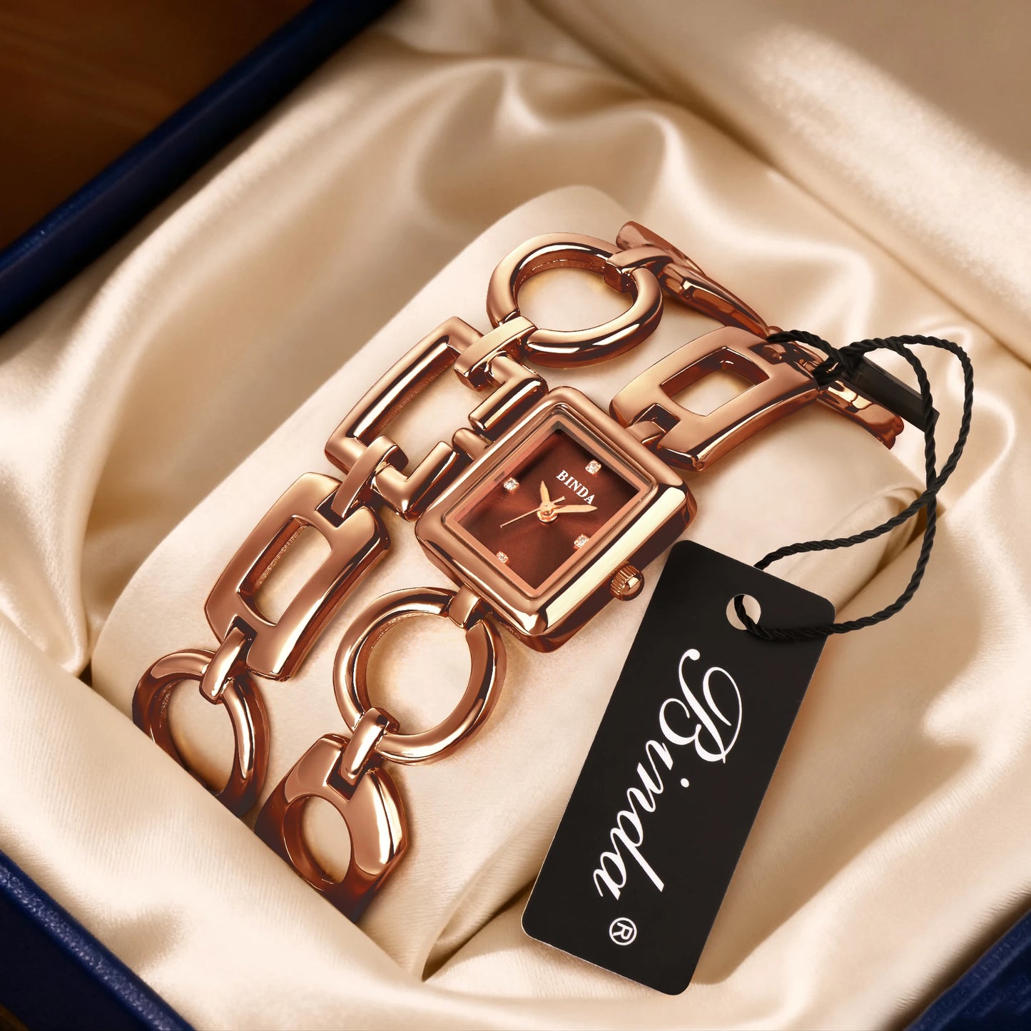Binda Luxury Women's Waterproof Quartz Watch Elegant Gold Bracelet, Minimalist Fashion for Party, Daily Wear, Gift Box Included.