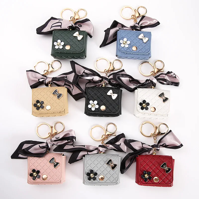 Fashion Leather Earphone Storage Bag Mini Creative Keychain Solid Color Pendant Earphone Case Bluetooth Headset Cover