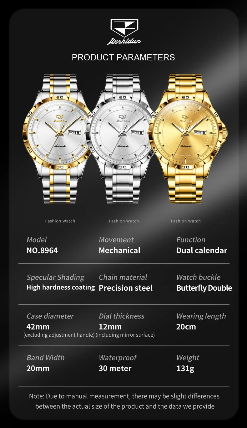JSDUN 8964 Luxury Brand Men Watch Auto Date Deep Waterproof Stainless steel High Quality Automatic Mechanical Watch for Men