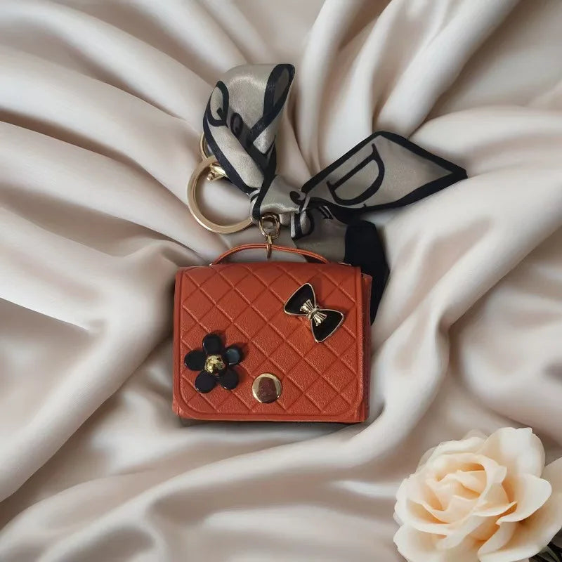Fashion Leather Earphone Storage Bag Mini Creative Keychain Solid Color Pendant Earphone Case Bluetooth Headset Cover