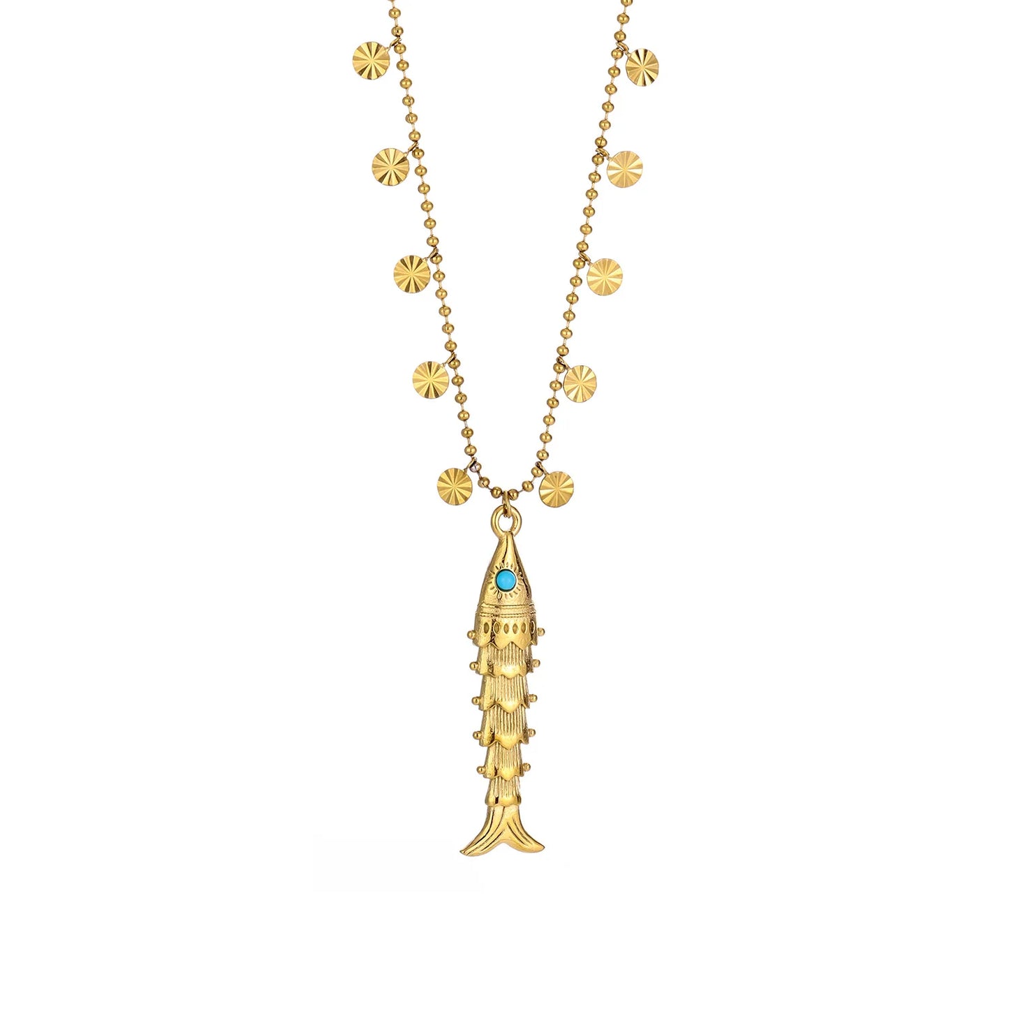 Bohemian Tassel Beaded Chain Necklaces For Women Stainless Steel Fish Pendant Necklace Waterproof Stackable Jewelry Gifts