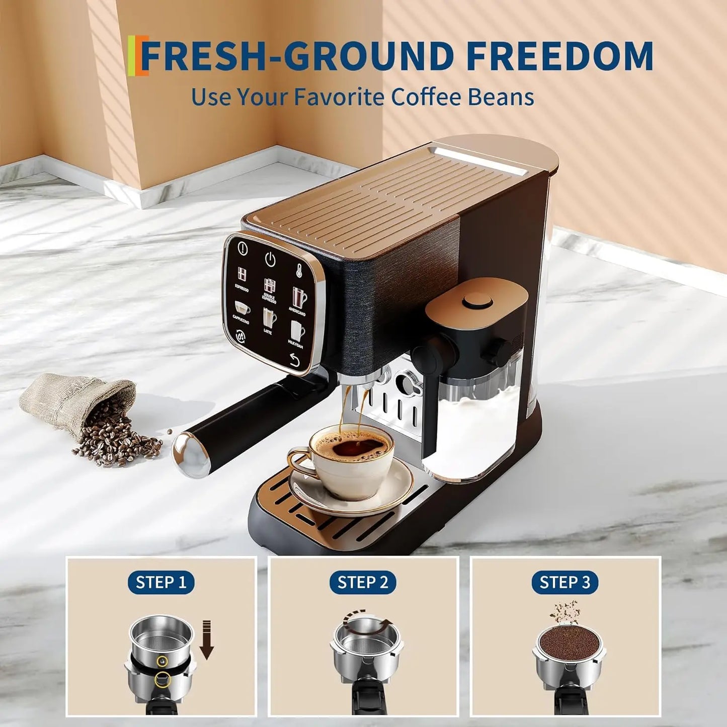 20Bar Fully Automatic Espresso Machine Professional Coffee Maker with Auto Milk Frother, Touchscreen Control&Heating, QuickStart