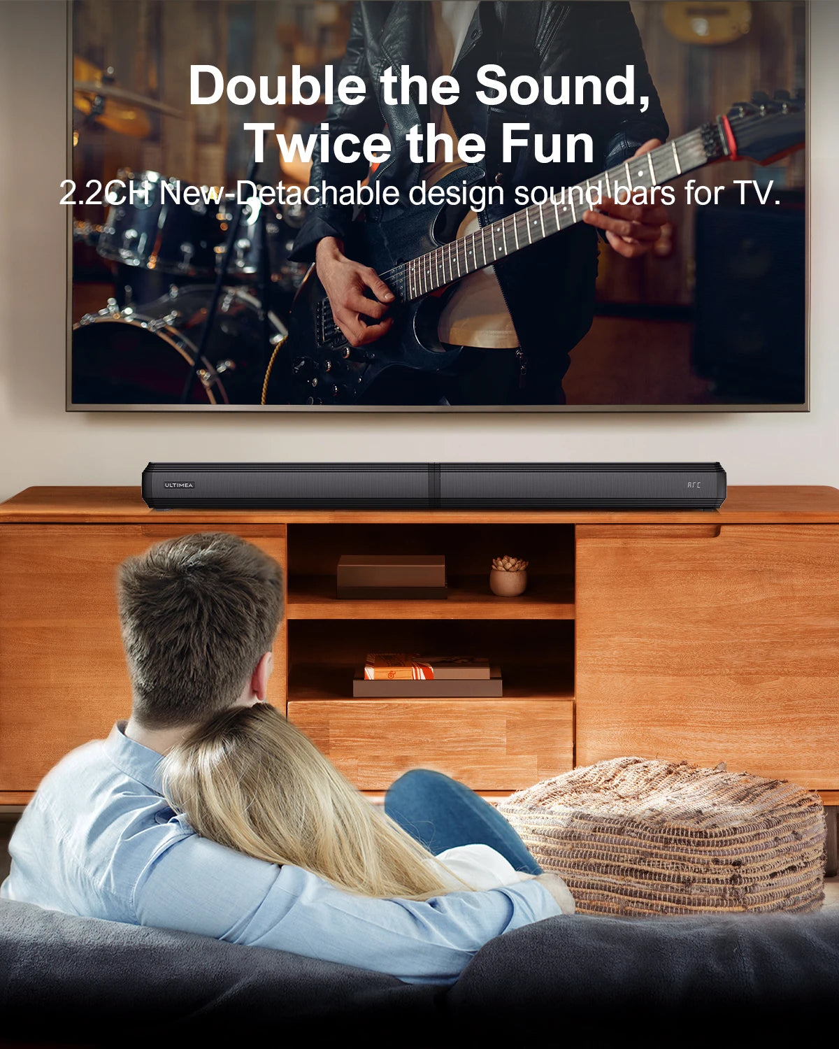 ULTIMEA 100W 2.2ch TV Sound Bar, 2-in-1 Detachable Bluetooth Soundbar for TV, Bass Adjustable, 3 EQ Modes, Apollo S40 Series