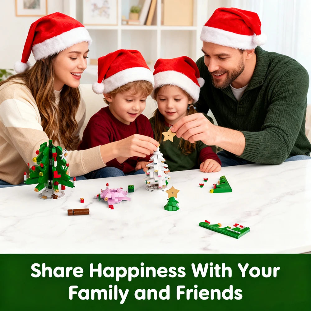 Three Christmas Trees with Led Strips Building Blocks Kit 743 PCS DIY Home Decor Assembly Toy Holiday Gift for Kids New Year Set