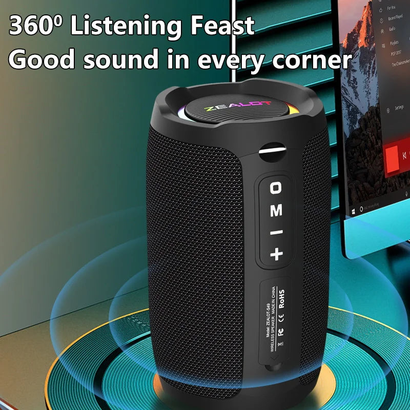 Zealot S49 20W Portable Ourdoor Wireless Subwoofer Speaker,Waterproof IPX 6,Dual Pairing,3600mAh Battery, 12 Hours Playtime