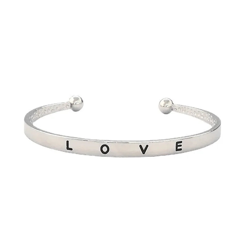Korean Minimalist LOVE Open Bracelet Metal Engraved Love Bracelet Popular Attractive Couple Style Accessory