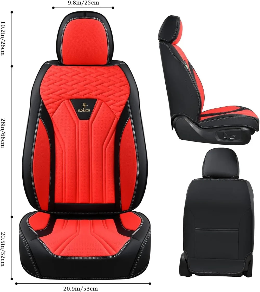 Waterproof Leather Car Seat Covers, Universal Fit for Most Vehicles, 2-Pack Black & Red
