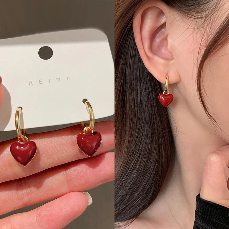 Ankela Red Ribbon Bow-knot Vintage Stud Earrings For Women Korean Fashion INS Autumn Winter Simple Bow Geometric Earring