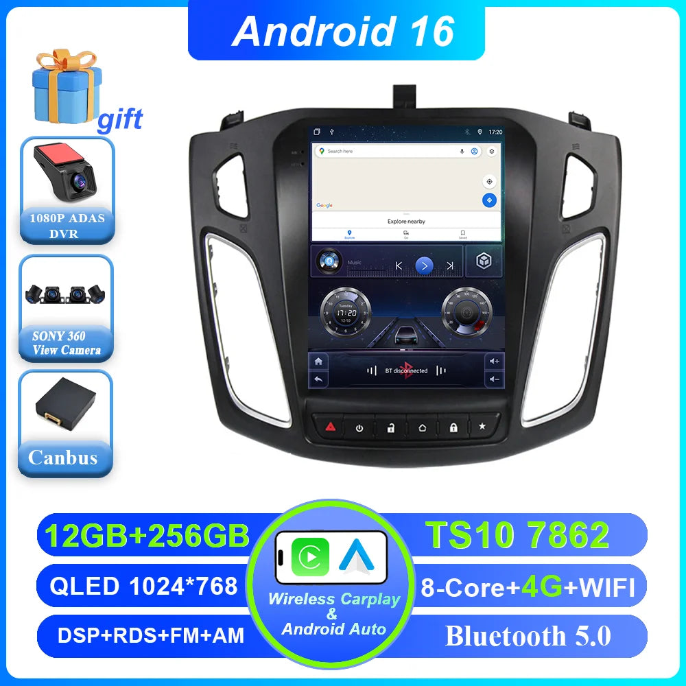 Android 16 Car Radio Stereo For Ford Focus 3 Mk 3 2011 2012 - 2019 Auto GPS Multimedia Player 2Din Wireless Carplay 4G WiFi BT