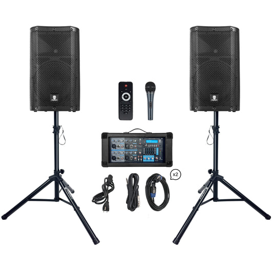 PRORECK DELTA 10 1800W Bluetooth PA Speaker System with 4-Channel Powered Mixer 10-Inch Passive for DJ Bands Karaoke Live Events