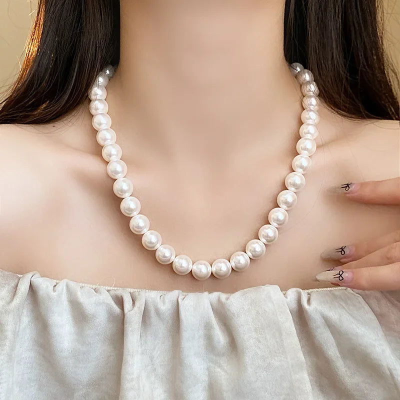 Vintage White Imitation Pearl Beads Choker Necklace For Women Girls Elegant Handmade Chain Necklace Wedding Jewelry 2024 New