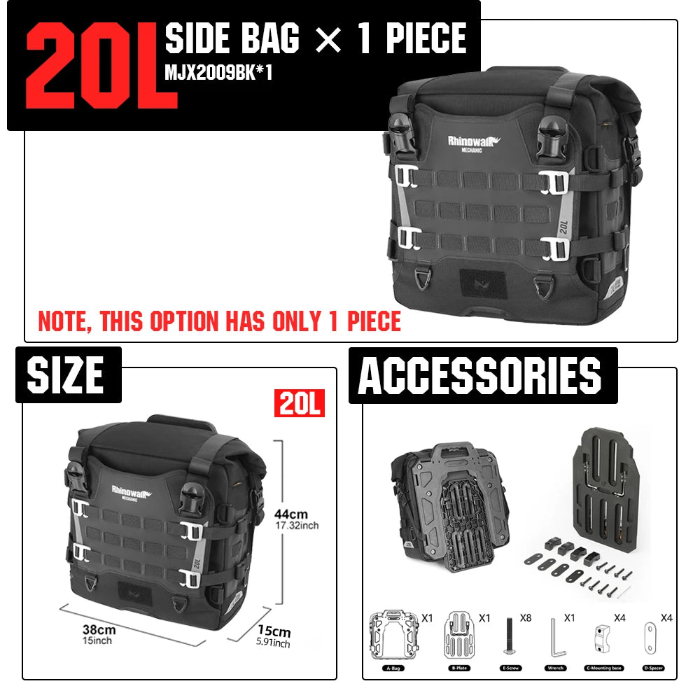 Rhinowalk Motorcycle Side Bag Waterproof 35L 20L Quick Release Bike Saddle Pannier Travel Luggage Storage Riding Bag For BMW KTM