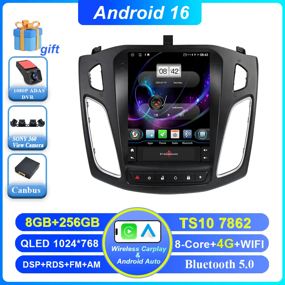 Android 16 Car Radio Stereo For Ford Focus 3 Mk 3 2011 2012 - 2019 Auto GPS Multimedia Player 2Din Wireless Carplay 4G WiFi BT