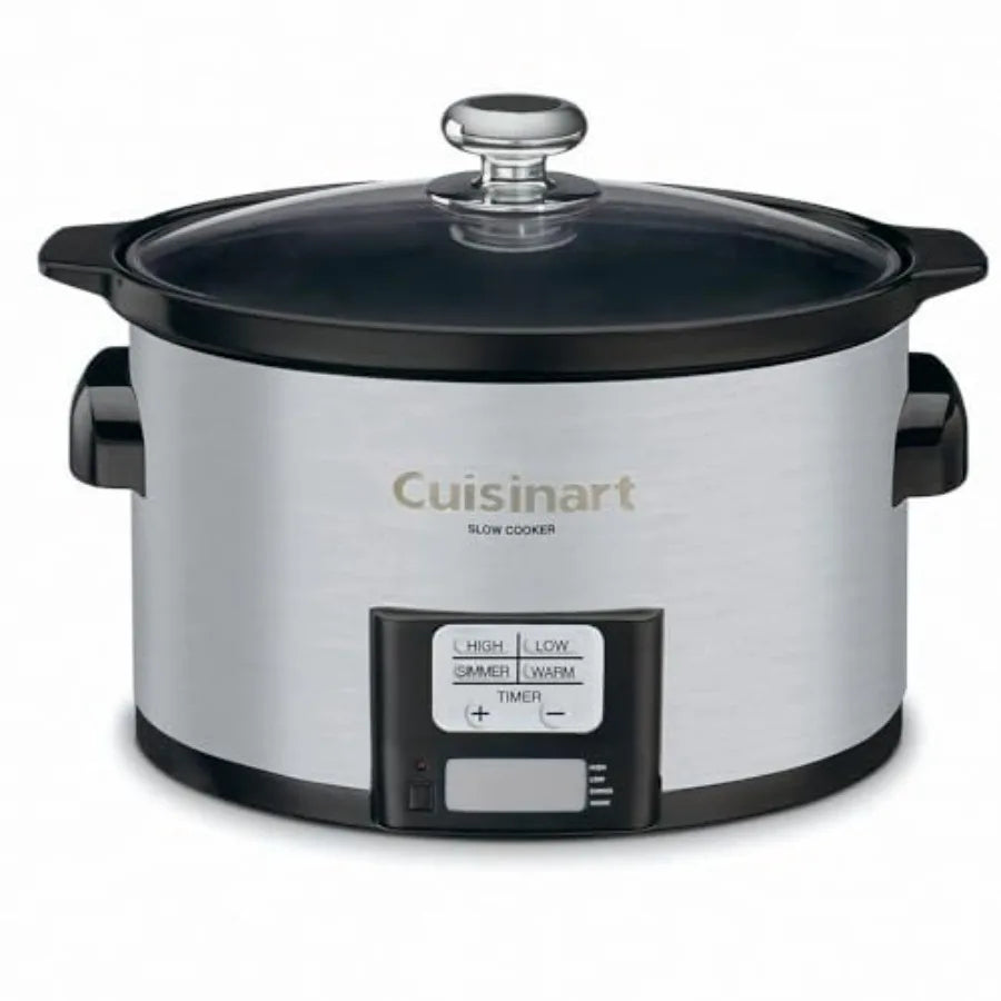 3.5 Quart Programmable Slow Cooker in Brushed Stainless Steel with Enhanced Protection Pack for Home Kitchen Use Black