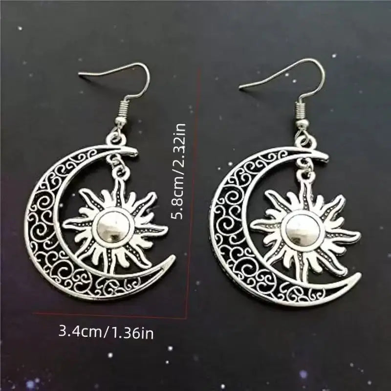 Gothic Dark Style Moon Sun Pentagram Earring Occult Crescent Wicca Witch DangleEarrings For Women Men Hanmade Goth Jewelry Gift