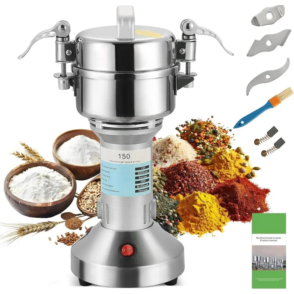 High Speed 150g Electric Grain Mill Grinder Spice Grinder 750W Stainless Steel for Spice, Herb, and Coffee Grinding