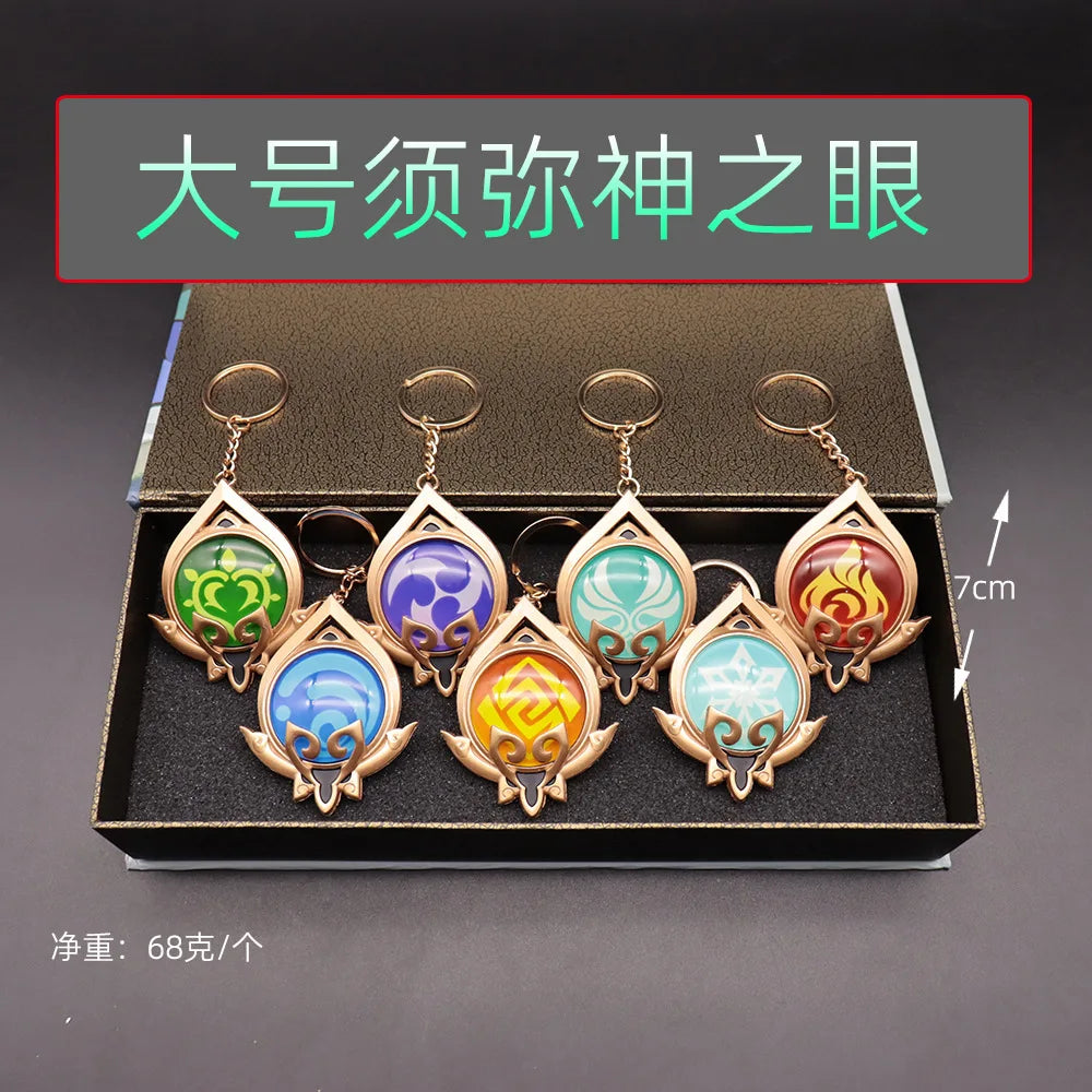 7-9cm Game Impact Vision Lnazuma Wendi Xiao Key Cosplay Chain Luminous 7 Element Weapons Eye Of Original God Toy KeyRing Pet urn