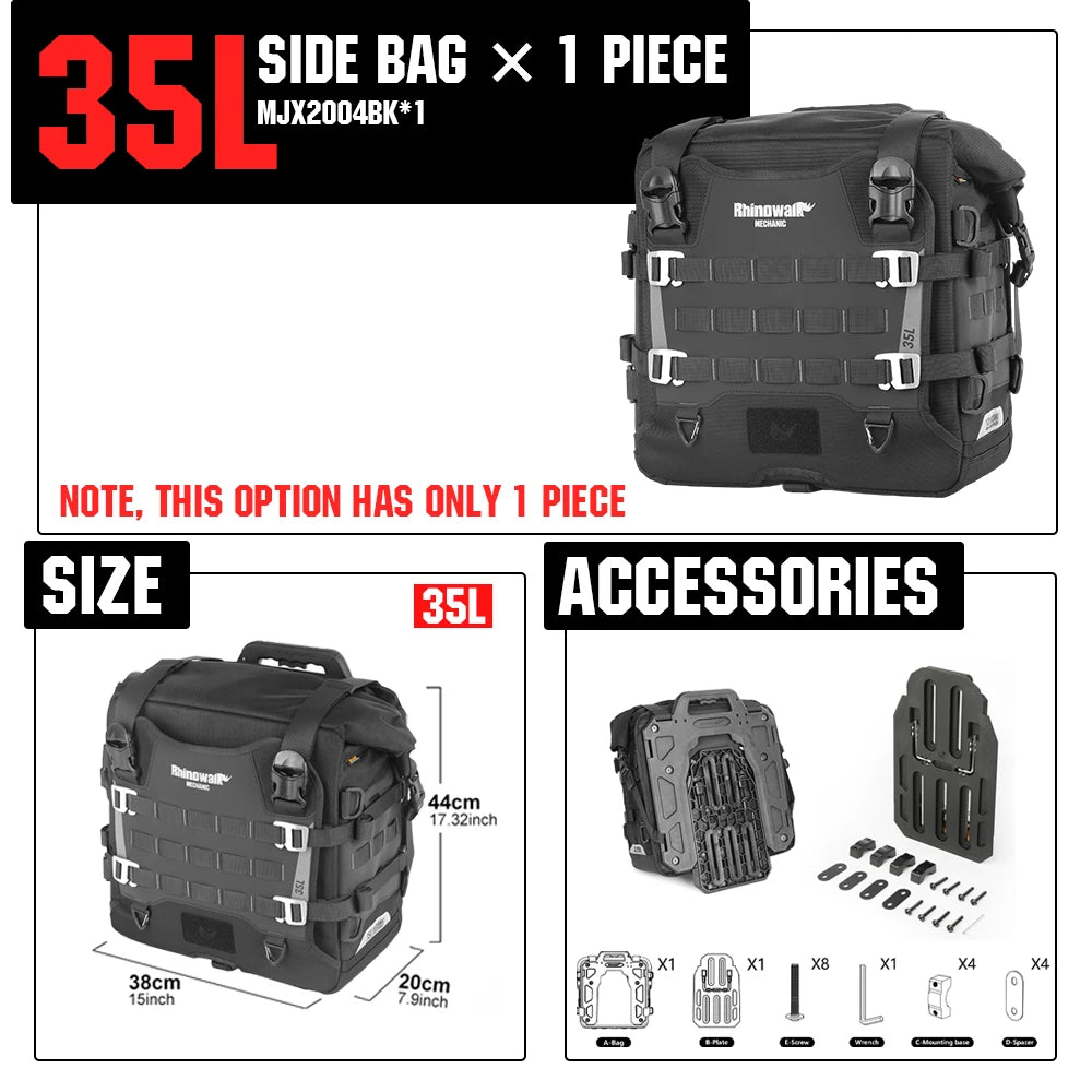 Rhinowalk Motorcycle Side Bag Waterproof 35L 20L Quick Release Bike Saddle Pannier Travel Luggage Storage Riding Bag For BMW KTM