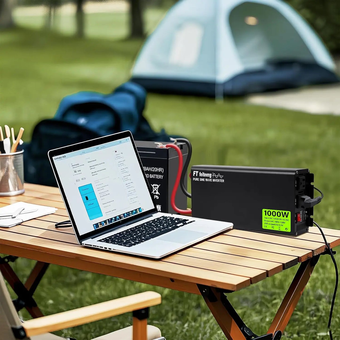 1000W Pure Sine Wave Inverter 12V DC to 120V AC, 60Hz, with Battery Cables, 2 AC Outlets, 2 USB Ports, for Laptops, Cars, RVs, C