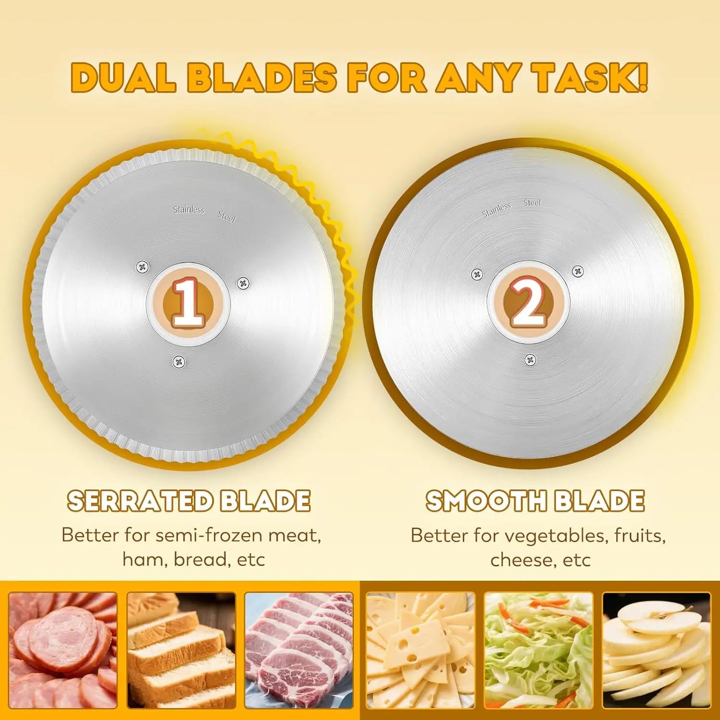 Meat Slicer, 220W Electric Deil Food Slicer with 2 Removable 7.5' Blades, 4/5' Adjustable Thickness, Food Slicer Machine for