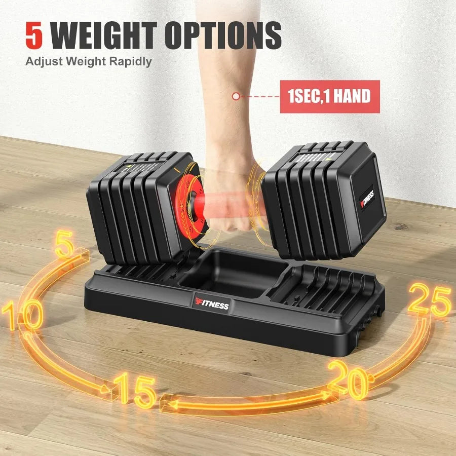 Adjustable Dumbbell Set of 2 for Home Gym: 25 55 80LB Capacity 1Sec Quick Adjust Weights 5 10 16LB in 1 Free Dumbbells with Ant