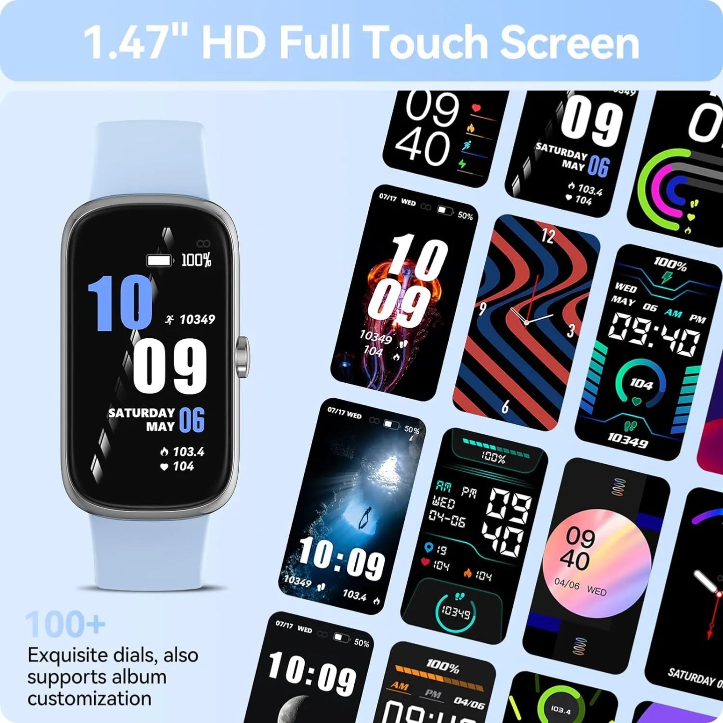 Fitness Tracker with Heart Rate Blood Oxygen Sleep Monitor, IP68 Waterproof Activity & Pedometer, smart Watches for Women Men