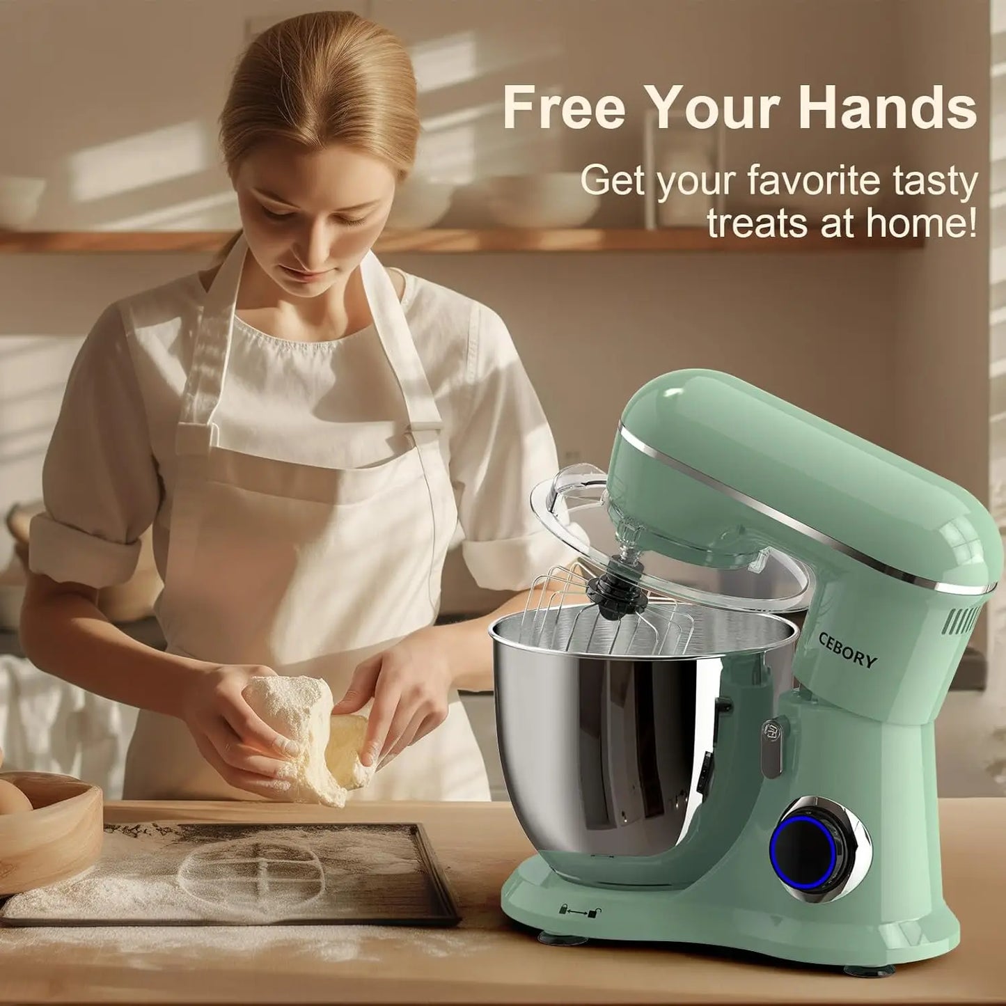 3-IN-1 Electric Stand Mixer, 6.5QT Bowl 660W 10-Speed Kitchen Mixer, Household Food Mixers include Dough Hook, Beater and