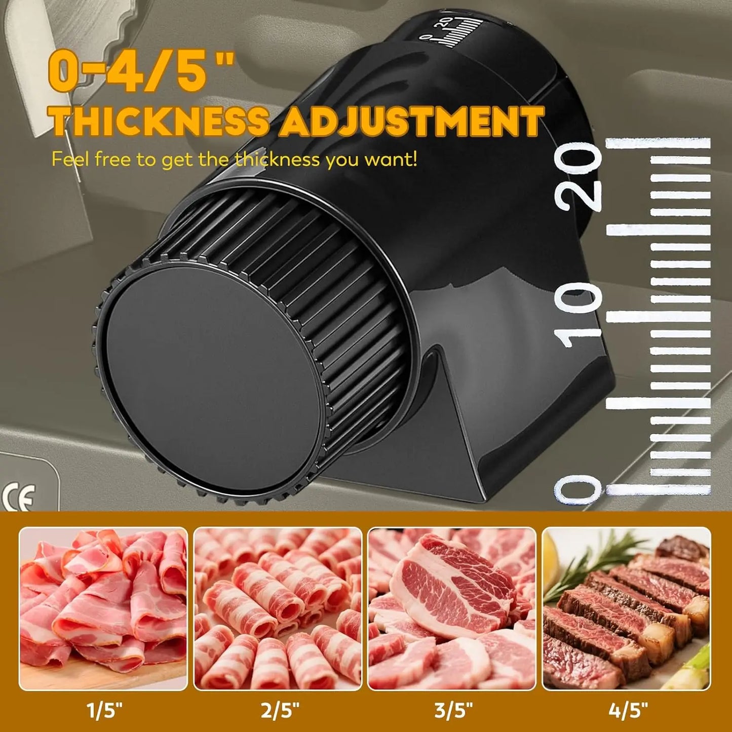 Meat Slicer, 220W Electric Deil Food Slicer with 2 Removable 7.5' Blades, 4/5' Adjustable Thickness, Food Slicer Machine for