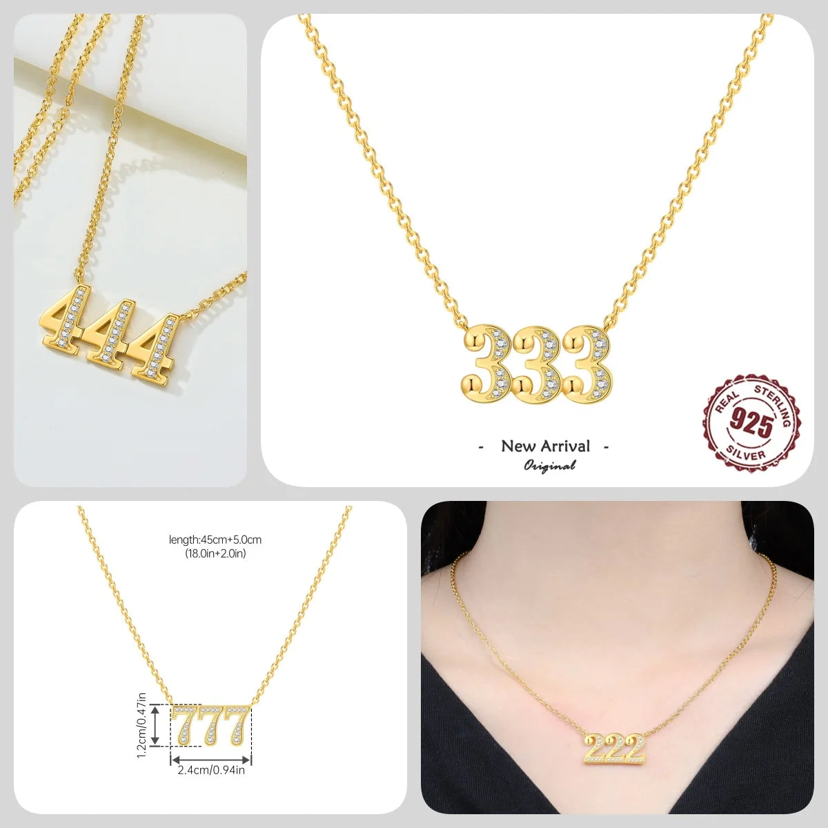 Original 18K Gold 222 333 444 777 Lucky Number Pendant Necklace for Women Birthday 925 Sterling Silver Jewelry Gifts Angel 2026