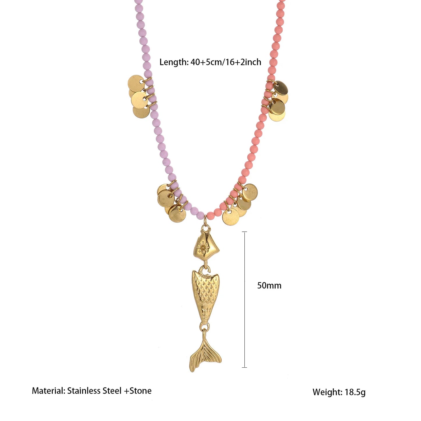 Bohemian Tassel Beaded Chain Necklaces For Women Stainless Steel Fish Pendant Necklace Waterproof Stackable Jewelry Gifts