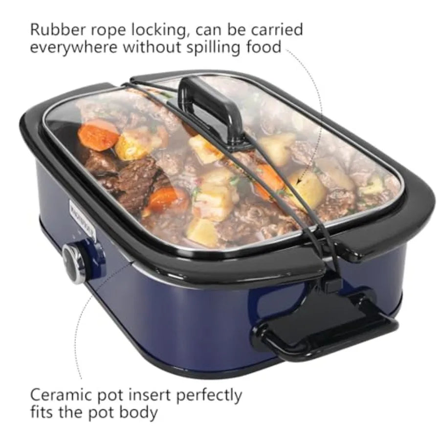 4-Quart Slow Cooker with Casserole Manual Warm Setting - Blue Kitchen Small Appliance for Family Dinners Dishwasher Safe Crock