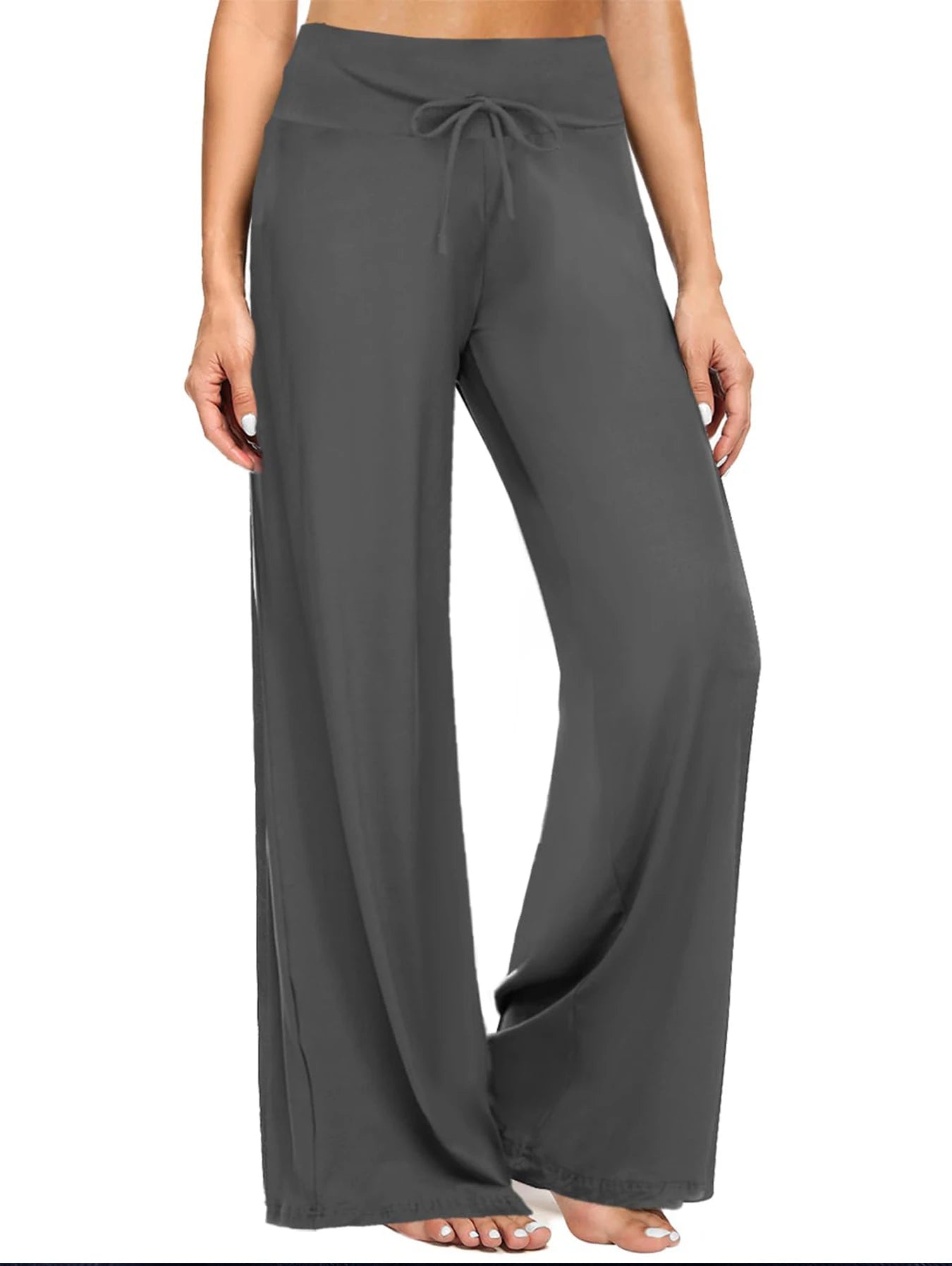 Soft Black Pajama Pants for Women, Wide Leg Comfy Casual Lounge Yoga Capri Pants 30''