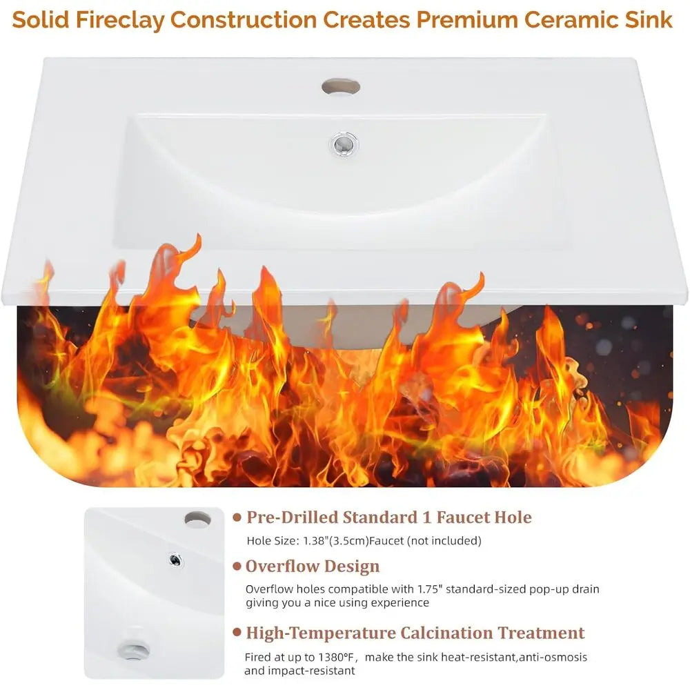 24 Inch Bathroom Vanity with Sink, -Century ern Vanity with Ceic Basin and luted Sot-Close Do, U-Shape Storage Shel,ree Standing