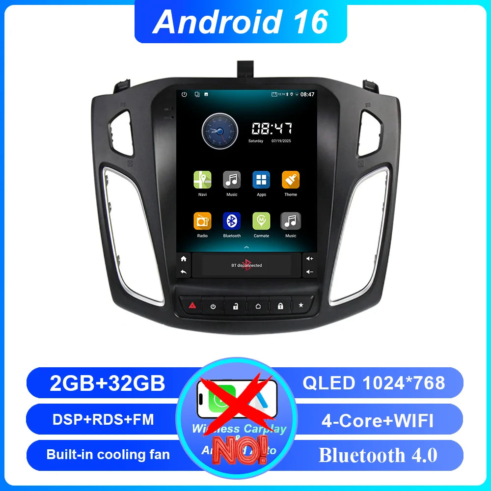 Android 16 Car Radio Stereo For Ford Focus 3 Mk 3 2011 2012 - 2019 Auto GPS Multimedia Player 2Din Wireless Carplay 4G WiFi BT