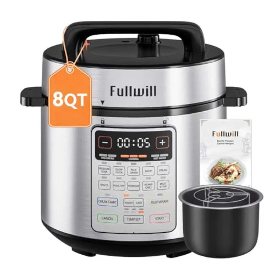 8QT Electric Pressure Cooker 1200W Fast Cooking 12-in-1 Programmable with Ceramic Non-Stick Pot for Saute Slow Cook Steam Yogur