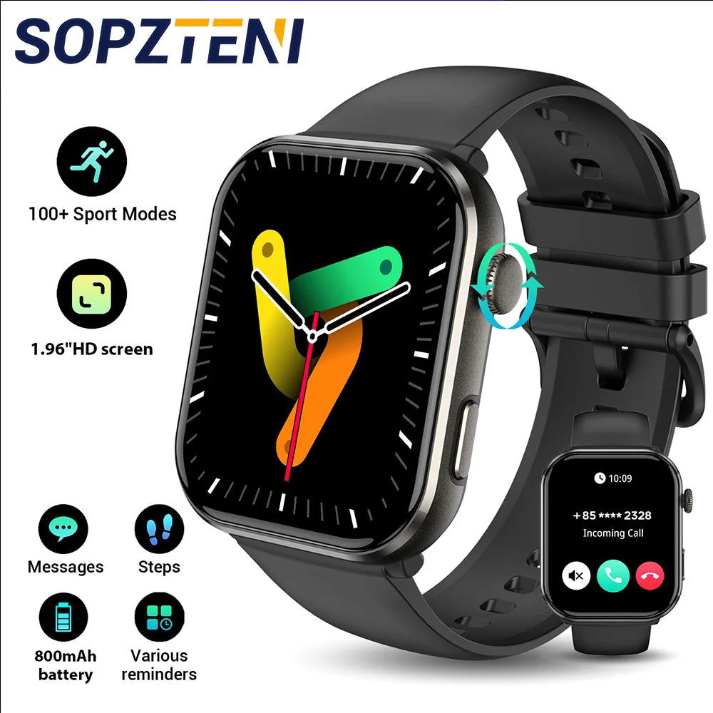 SOPZTENI R60 Smartwatch 1.96'' AMOLED HD Screen Bluetooth Call Watch for Men Women Blood Oxygen Health Monitoring Fitness Watch