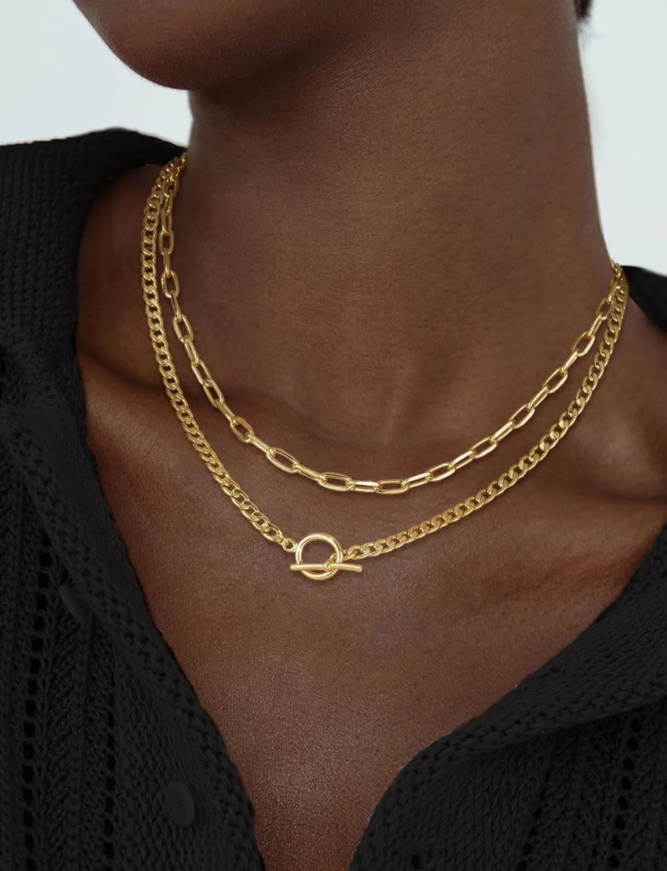 Womens Fashion Jewelry Set Gold Multi Layer Necklace Thick Knot Earrings Cuban Snake Paperclip Chain Twist Rope Geometric Pendan