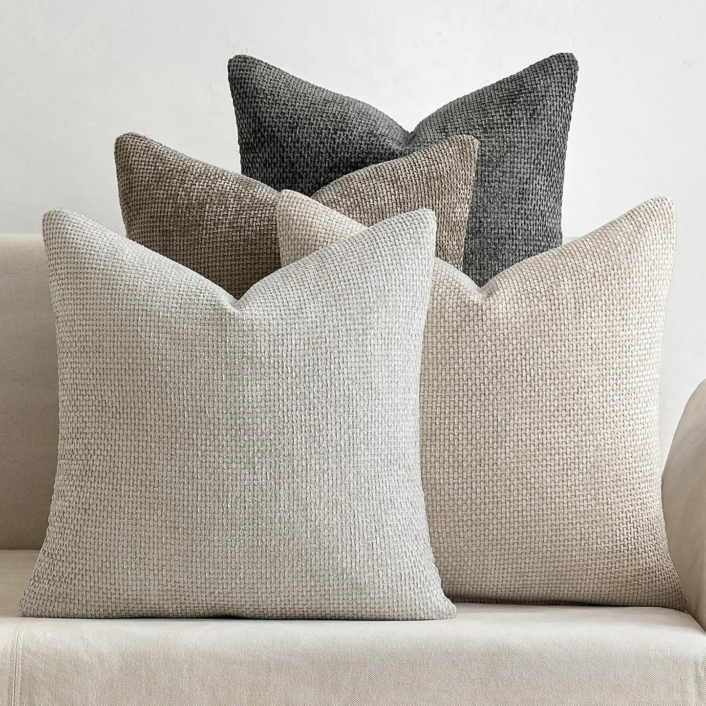 4 Pack 24x24 Inch Chenille Pillow Covers, Soft Decorative Farmhouse Boho Accent for Sofa Bedroom Living Room Home Decor