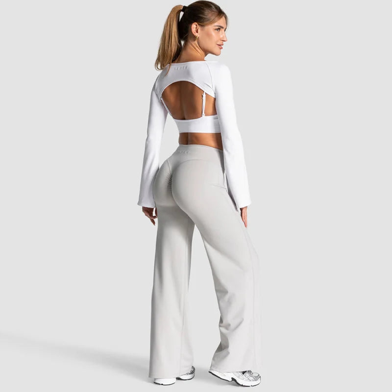 Charming Pro Scrunch Straight Leg Pants Butt Lifting Wide Leg Sweatpants Fitness Jogging Yoga Gym Push Up Women Baggy Leggings