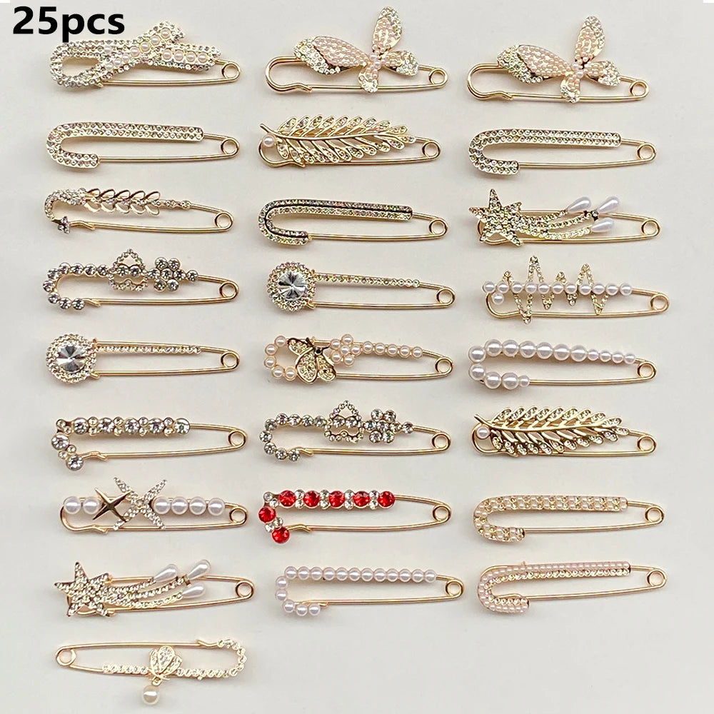 Set of 15/20/25 elegant imitation crystal brooches, featuring butterfly and heart designs for everyday use