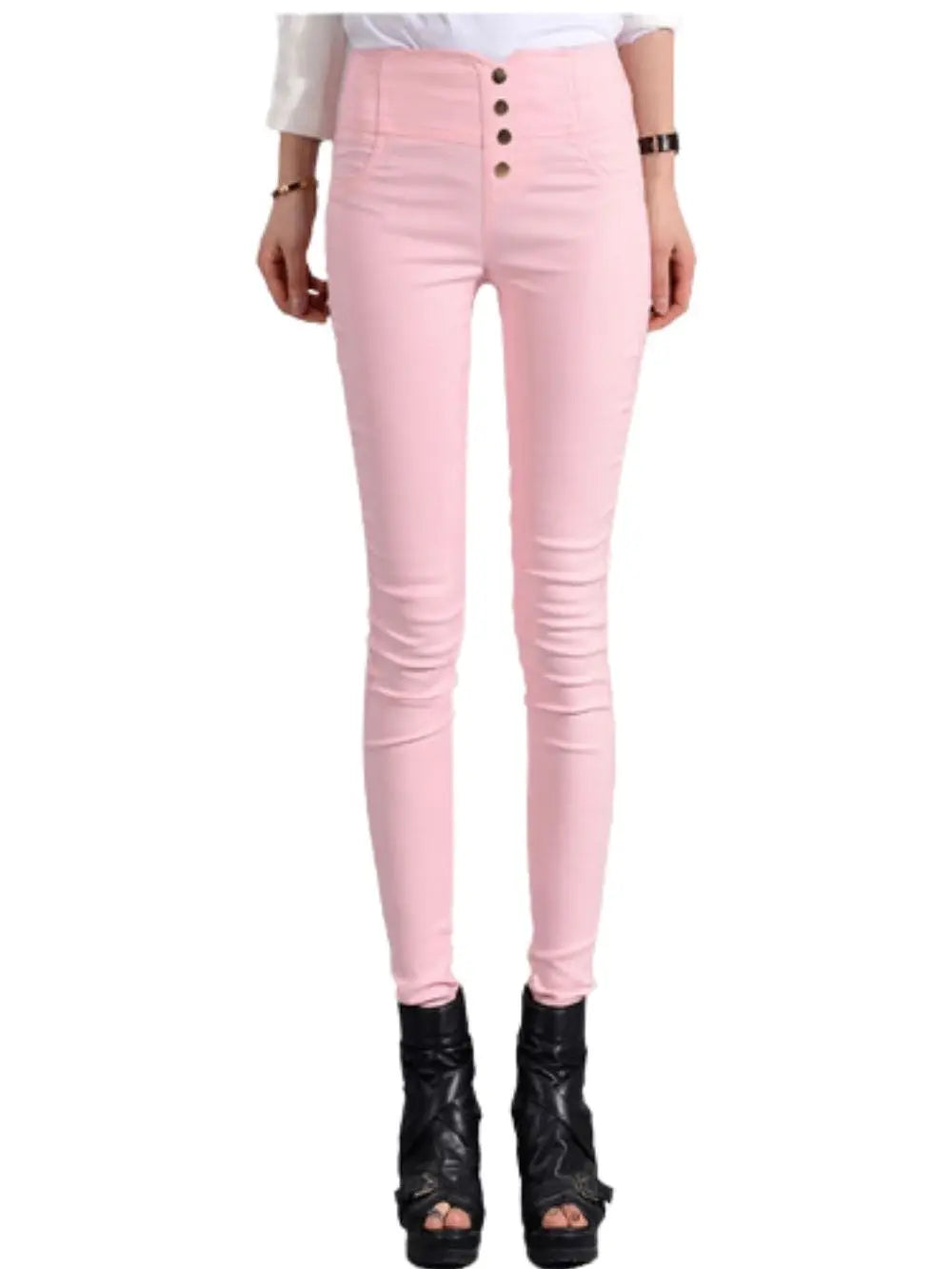 Button Fly Pants for Women Super Stretch Comfort High Waist High Rise Skinny Jeans Tapered Leg Butt Lift  Pant ouc309