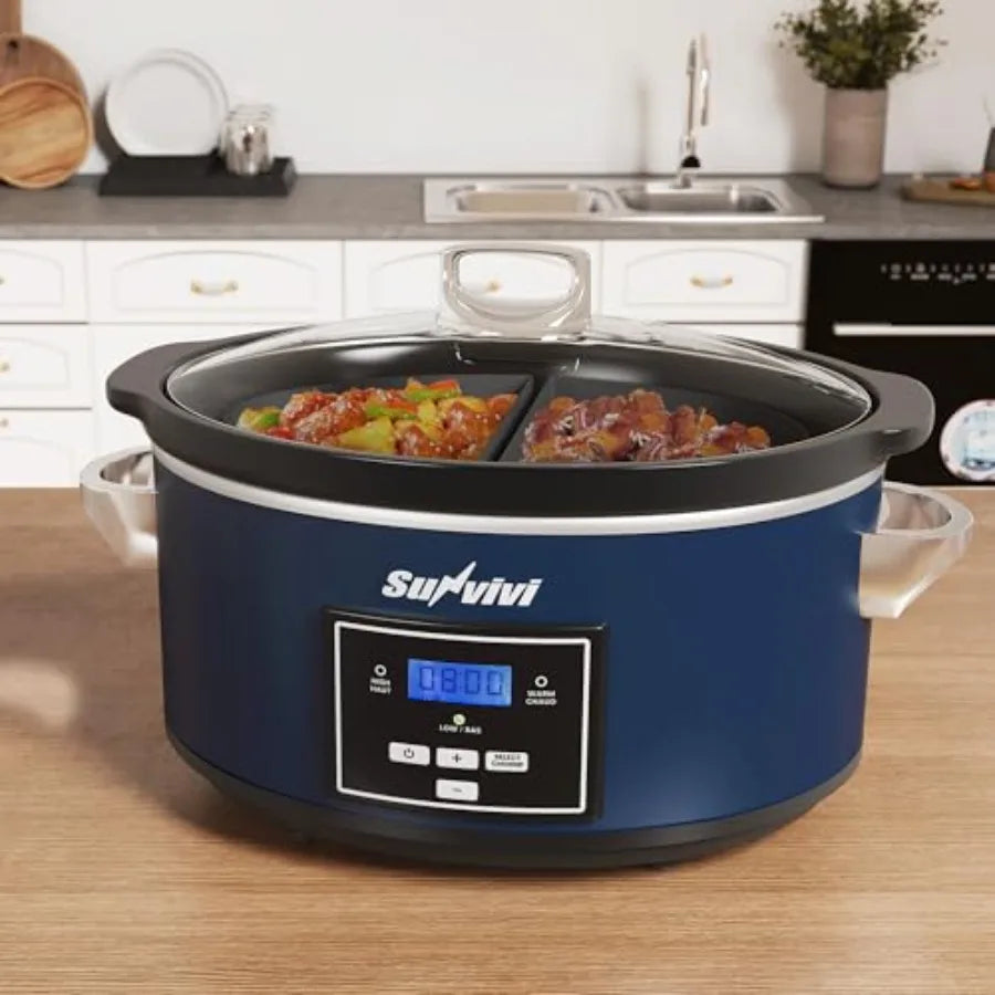Programmable Slow Cooker Multi-Cooker with 2 in 1 Silicone Liners 6 QT Food Warmer Digital Timer 3 Adjustable Temp Dishwasher S