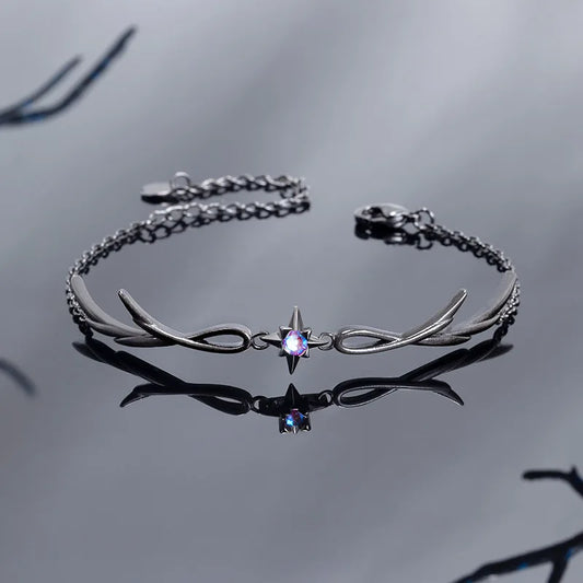 A punk style twilight black feather diamond alloy bracelet for women, an exquisite gift for women