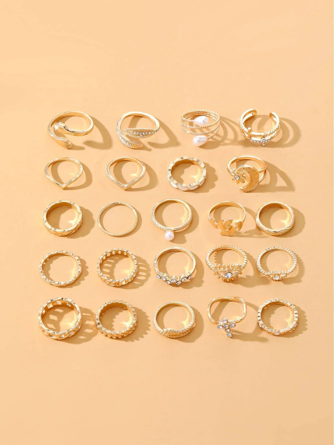 Boho 22 Pcs/Set of Punk Pearl Rings Set For Women Fashion Eye Finger Leaf Ring Parties Festivals Gifts Daily Versatility Jewelry