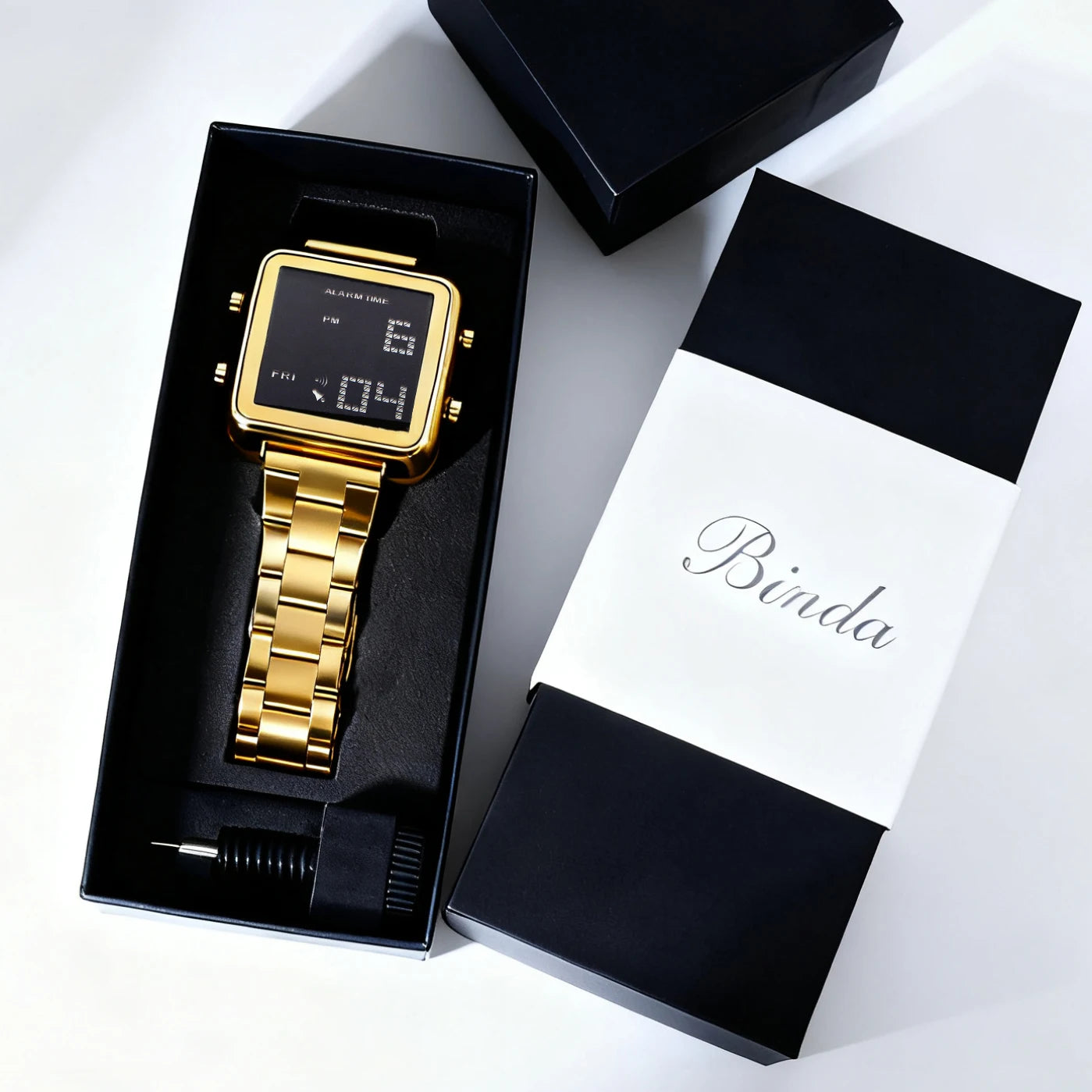 Binda Women's Stainless Steel LED Digital Watch Waterproof Fashion Business Electronic Wristwatch Reloj Mujer
