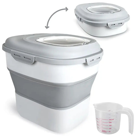 Rice Storage Containers, 20 to 50Lbs Collapsible Dry Food Dispenser Bins with Airtight Flip Lid Rolling Wheel, Kitchen Pantry to